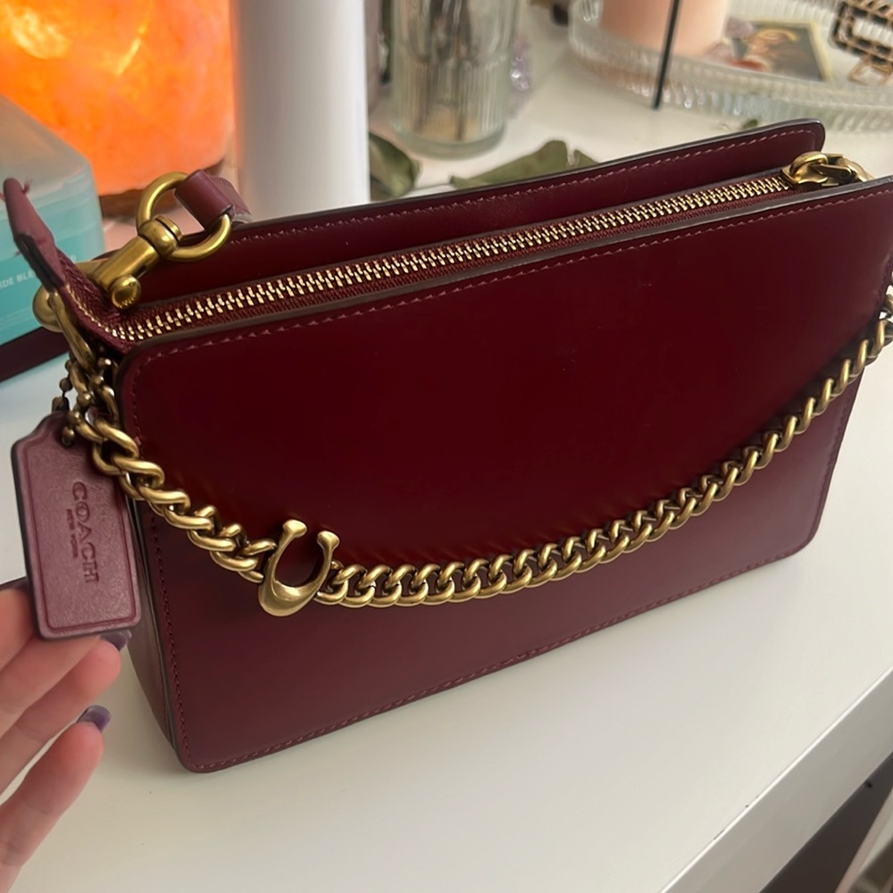 Maroon Coach Bag with Gold Exchangable Chain